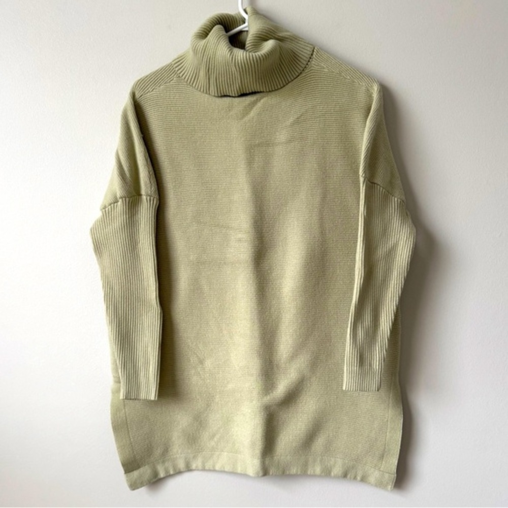 LILLUSORY Turtleneck Oversized Sweater Batwing Sleeve Spilt Hem Top‎ Olive Green